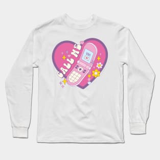 Call Me - Retro Phone with Hearts, Flowers and Stars Long Sleeve T-Shirt